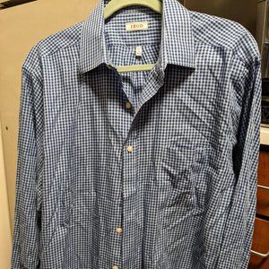 Attractive men's Izod button-down blue gingham, cotton/poly shirt, Size 17